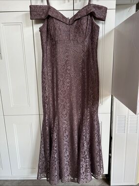 R&M Richards Dusty Mauve Lace Off-Shoulder Maxi Dress